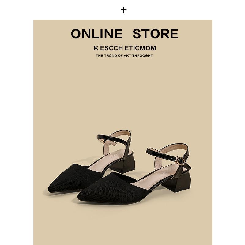 Baotou thick heel sandals large size women's shoes woven soft sole word with fashion flying woven medium heel high heel