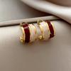 2025 Vintage Style Wine Red Contrasting Half Circle Enamel Earrings For Womens Elegant Temperament Jewelry Christmas Accessorise