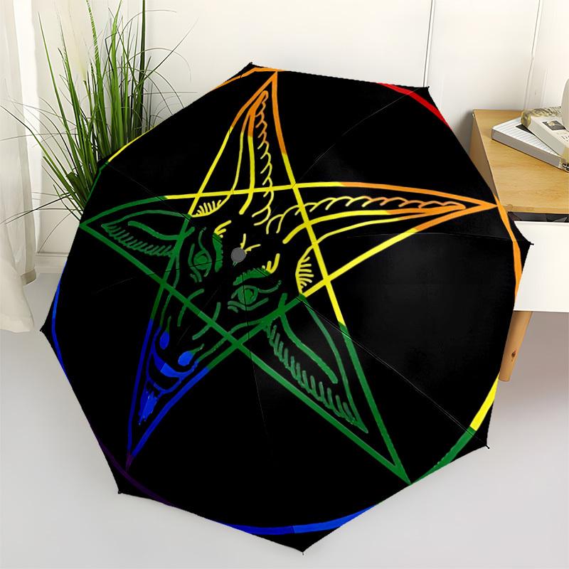 1pc Baphomet, Occult Automatic Open/close, Heavy-Duty Iron Frame & 8-Rib Structure, Compact Folding Umbrella for Women/Men, All-Season Travel, Hallowe