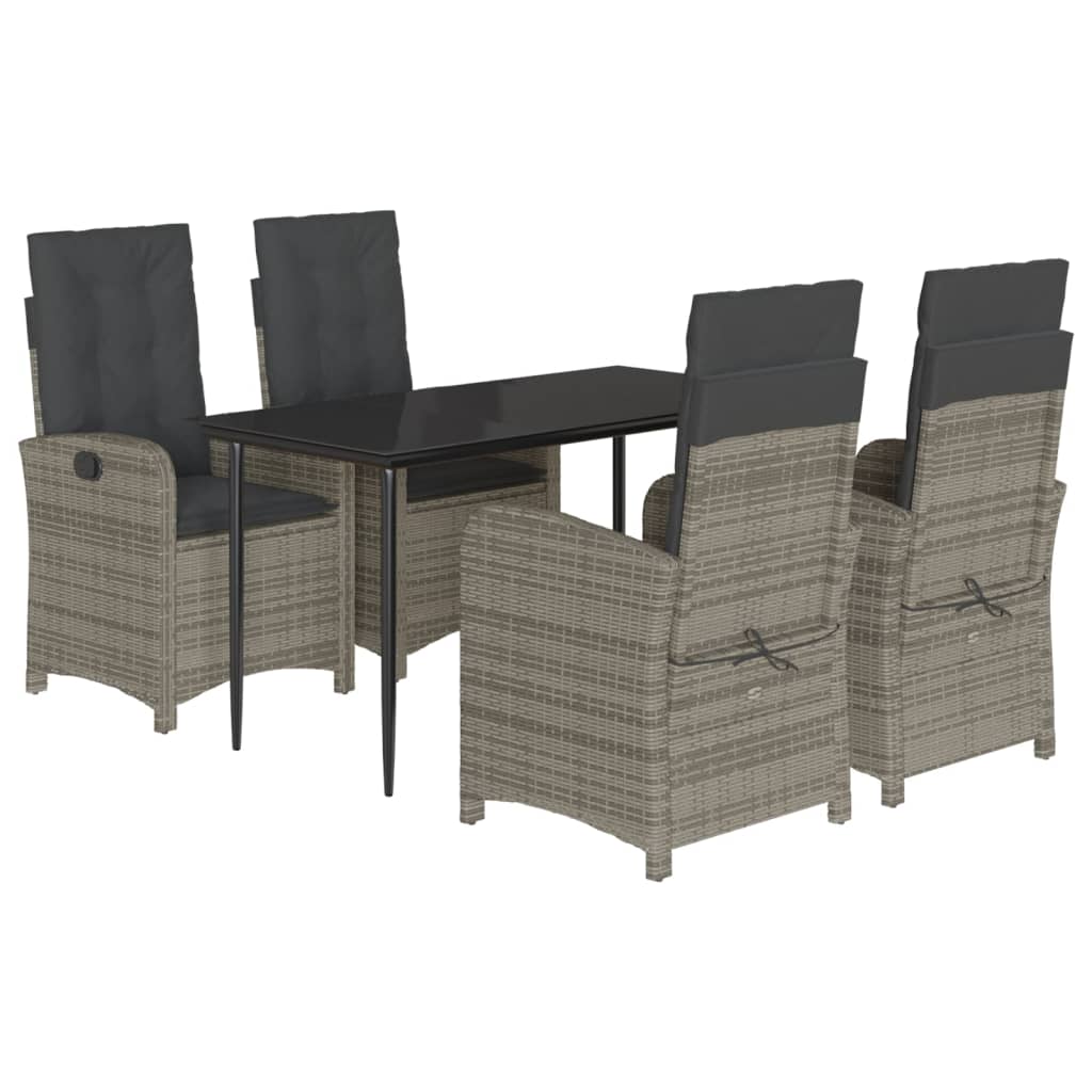 Vidaxl 5-Cz. Gartenmöbel-Set mit Kissen, Grau, PE-Rattan