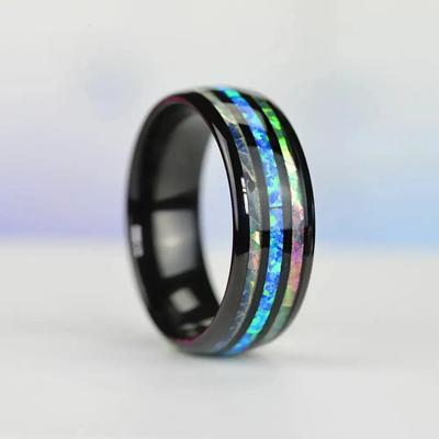 Inele la Modă din Oțel Inoxidabil pentru Bărbați, 8mm, Inele cu Imitatie de Opal Albastru și Scoică Abalone pentru Bărbați Femei, Bijuterii de Nuntă, Cadouri de Ziua de Naștere