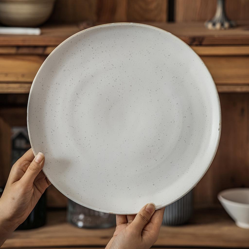 Simple Sesame Glaze Special-Shaped Large Plate Creative Household Ceramic Plate Dining Plate Restaurant Hotel Western Food Plate
