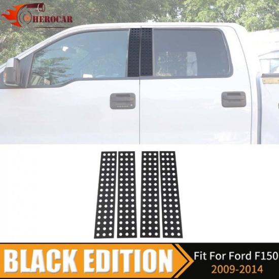 4PCS Aluminum Door Trim B Pillar Post Covers Trim For Ford F150 2009-2014 Black
