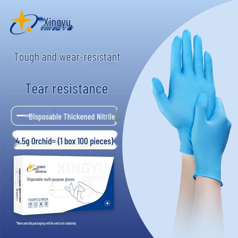 Blue/White/Black Nitrile Disposable Gloves - Tear-Resistant, Oil-Resistant, Waterproof, Non-Slip Hand Protection for Food Contact