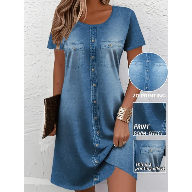 Women's Summer Short-Sleeve Minimalist Color-Blocked Dress