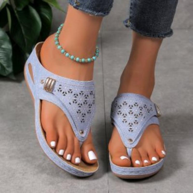 

Solid color summer new round head thick bottom fashion hollow out wear flip-flop sandals women 43 небесно-голубой