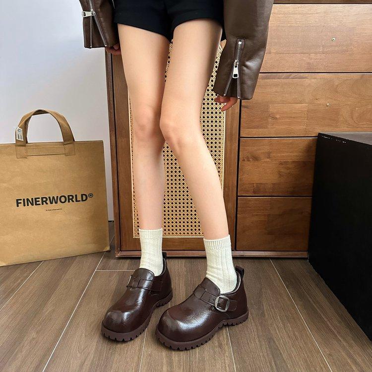 [Ushilai] British Style Big Head Small Leather Shoes Women's Spring 2025 New Fashion Temperament Versatile Loafers