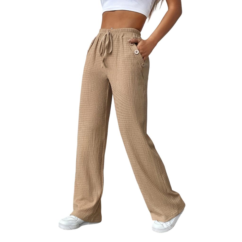 Damen Modische Farbige Hosen mit Geradem Bein, Hoher Taille und Taschen, Freizeithosen