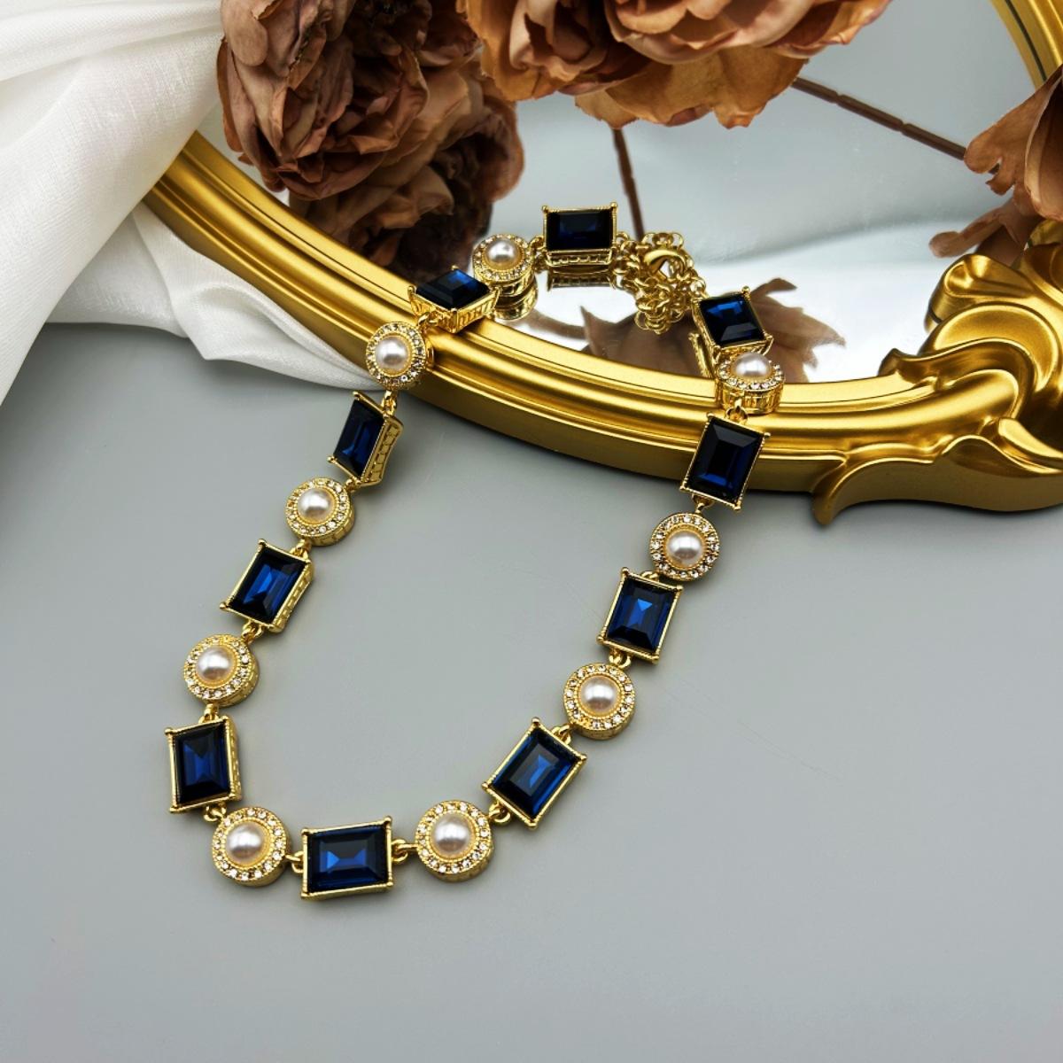 Средневековое Элегантное Роскошное Темпераментное Универсальное Высококачественное Сапфирово-Синее Глазурованное Жемчужное Ожерелье