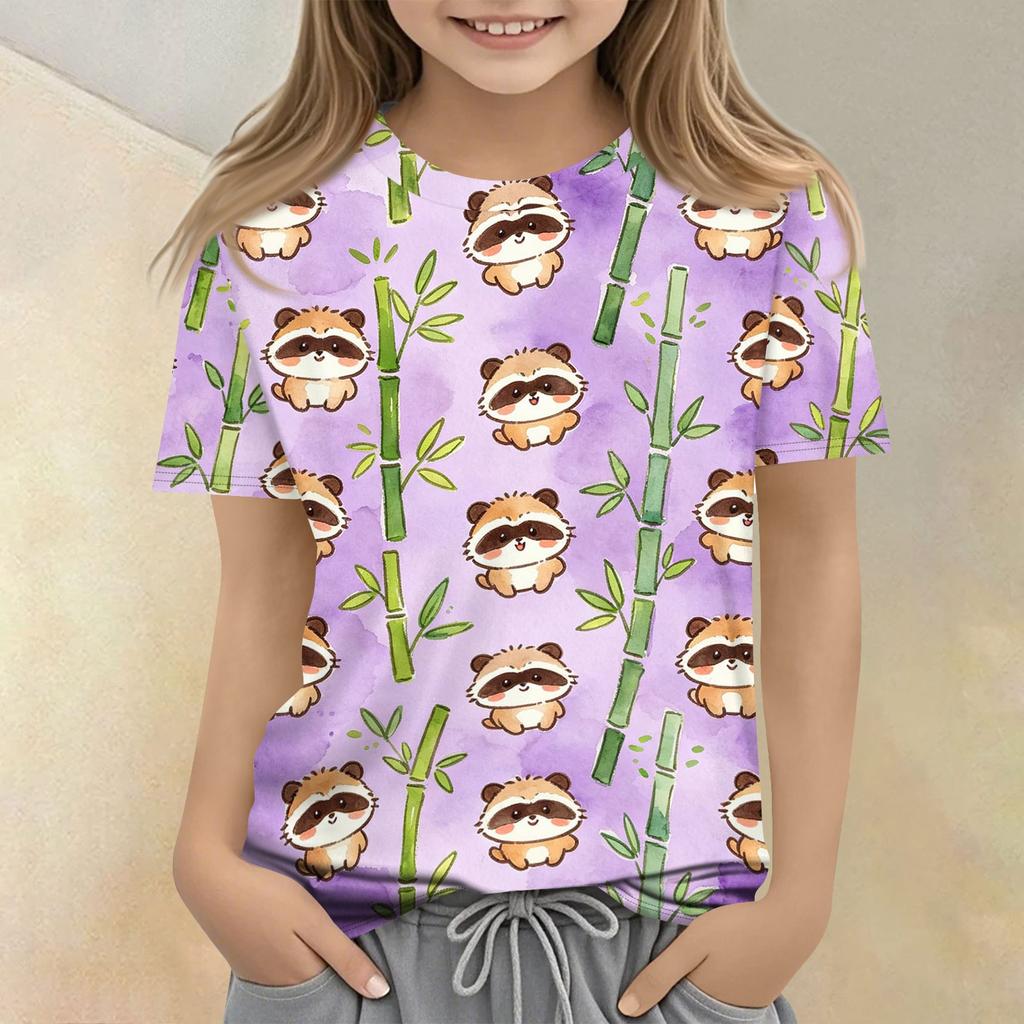 Kids Animal Print Crew Neck Short Sleeve Casual Loose Fit T Shirt Top Comfortable Soft Fabric Suitable for Everyday Wear