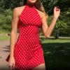 Temperamento Collo alla francese Scollo all'americana Vestibilità aderente alla moda Stampa pois Sexy Desiderio puro Stile europeo e americano Abito a linea A