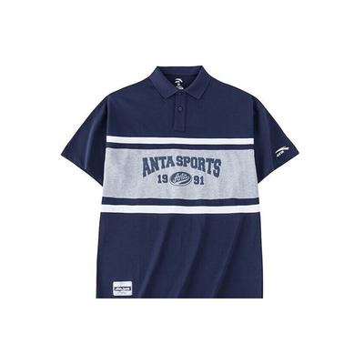 Color Block Letter Print Short Sleeve Polo Shirt Men Tops Deep-Navy 152338110-2