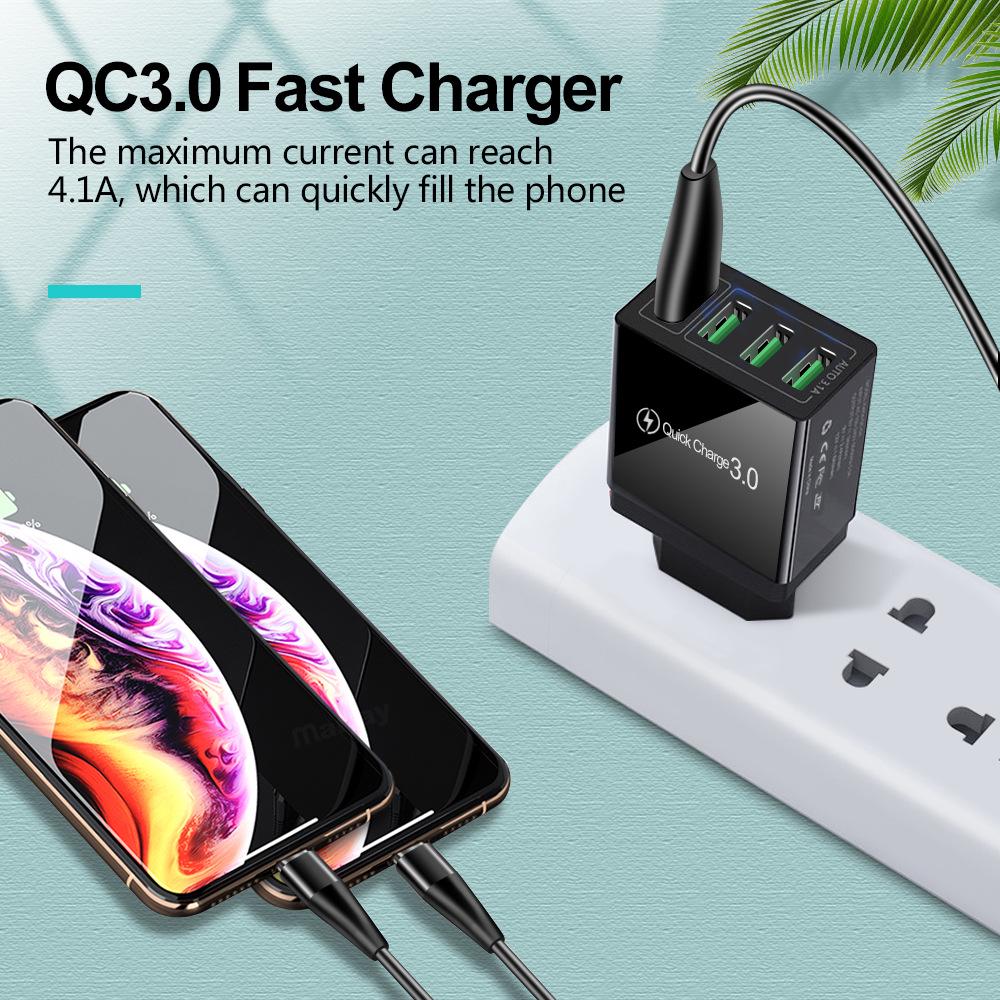 4-Port USB Fast Charger with QC3.0, 4.1A Smart Travel Adapter