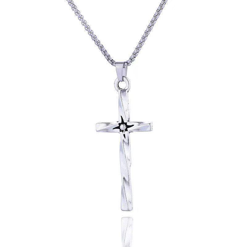 Trendy Titanium Steel Spiral Cross Pendant Necklace - Cold Style, Versatile Hip Hop European and American Twist Design