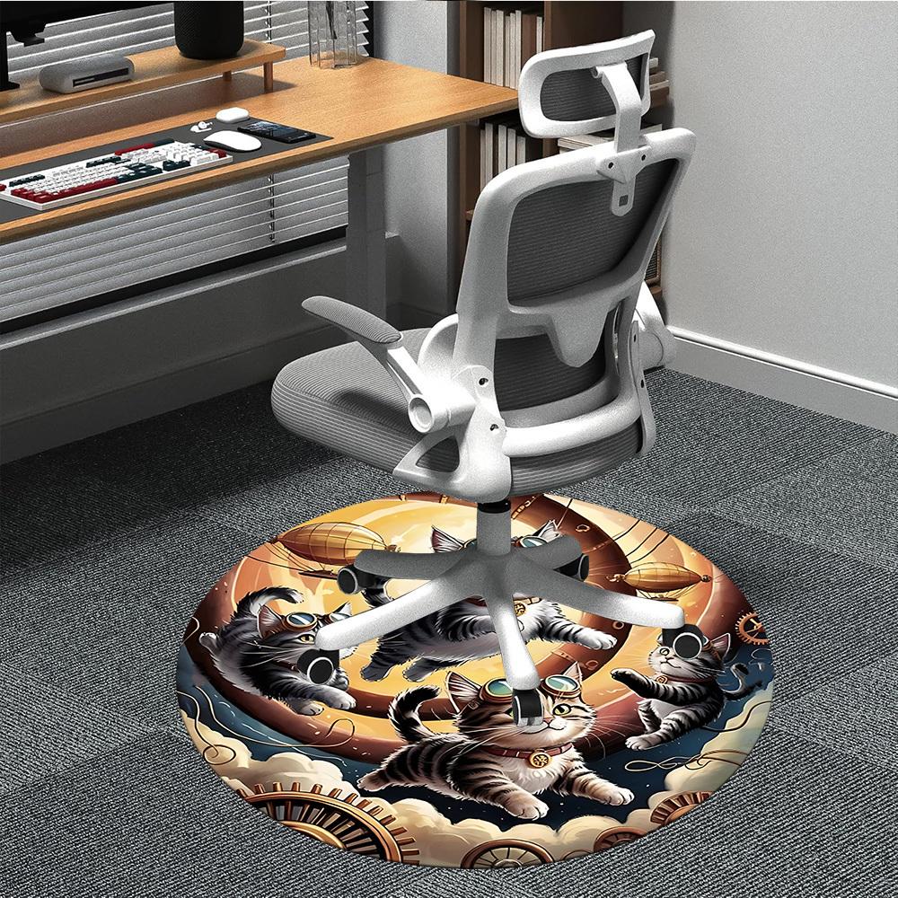 

1pc Steampunk Cats Office Round Rug, Non-slip, Soft and Durable Office Rug for Interior Decoration, Perfect for Office, Beautiful Decoration yy2603230 80cm by 80cm