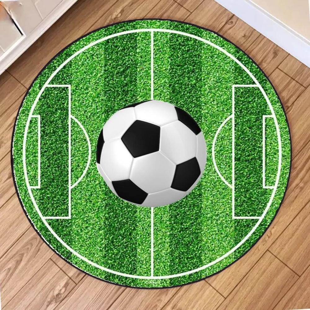 Soccer Theme Round Rug 3D Football Sports Style Carpet Anti-Slip Large Area Rug for Living Room Bedroom Kids Room Decor