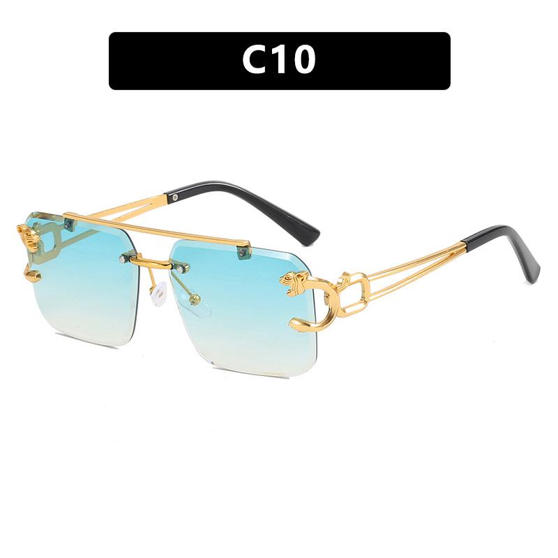Leopard frameless trimmed sunglasses new double beam square sunglasses European and American fashion trend sunglasses women