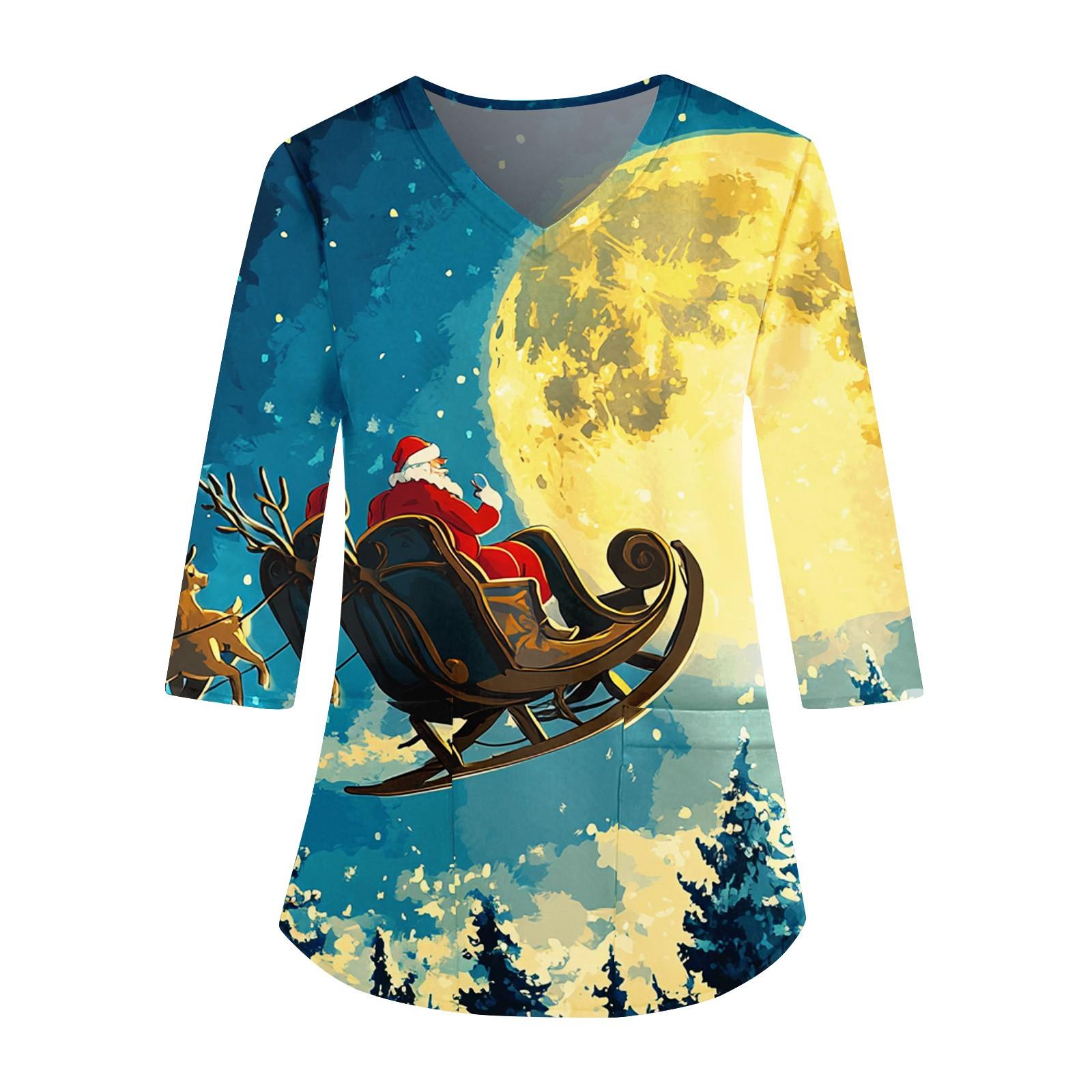 

Модные женские комбинезоны с V-образным вырезом и рукавами 3/4, карманы, рождественские принты, свободные топы XXXXXL киноварь