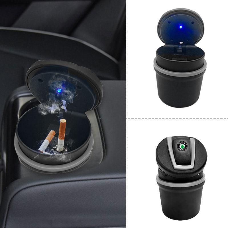 Car LED Portable Multifunctional Ashtray Car Accessories for Skoda Octavia Enyaq Rapid Karoq Derivati Fabia Kodiaq Kamiq Superb Yeti