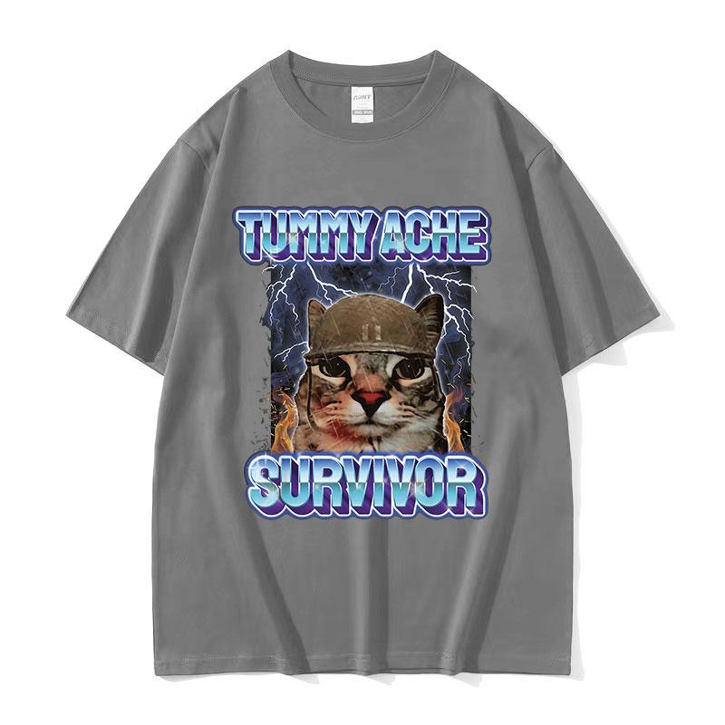 

Limited Tummy Ache Survivor Funny Cat Meme T Shirt Men Women Vintage High Quality Fashion Tshirts 100 Cotton Oversized Tshirt XL