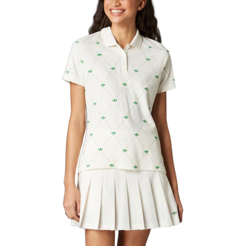 Adidas Originals Trefoil Fashion Comfortable Versatile Short Sleeve Polo Shirt Women Tops Chalk-White Green JM8265