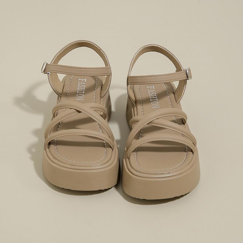 

Internet celebrities super fire platform small sandals women 2025 new summer wear versatile skirt word with Roman shoes 40 хаки