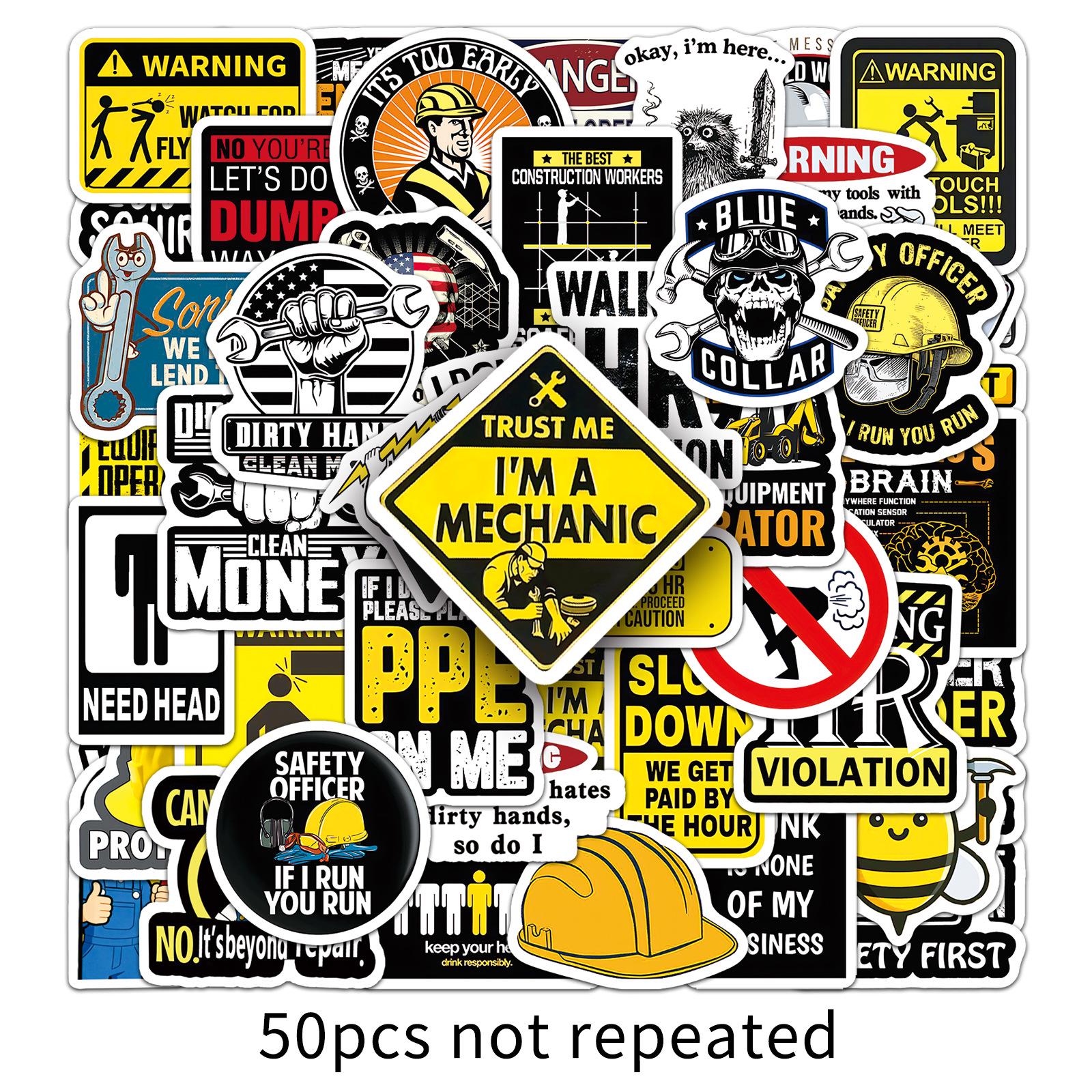 50 pcs Trendy Safety Helmet Slogan & Logo Stickers for Luggage & Decoration