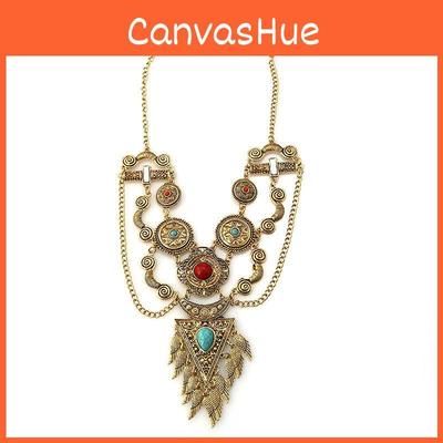 Style Brass Necklace With Tribal Totem Design And Multi Layer Water Chain For Women