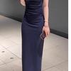 Casual Gray V-neck Sleeveless T-shirt Dress Women's  New Summer French Figure Slim Hip-wrapped Dress