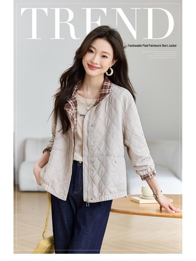 Petite Women's Trendy Plaid Patchwork Slimming Jacket