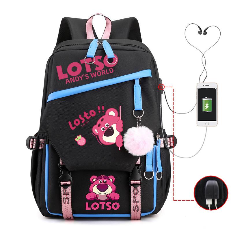 Strawberry Bear Lightweight Ridge Protection Student School Bag Usb Trend Reduction Backpack Campus Leisure