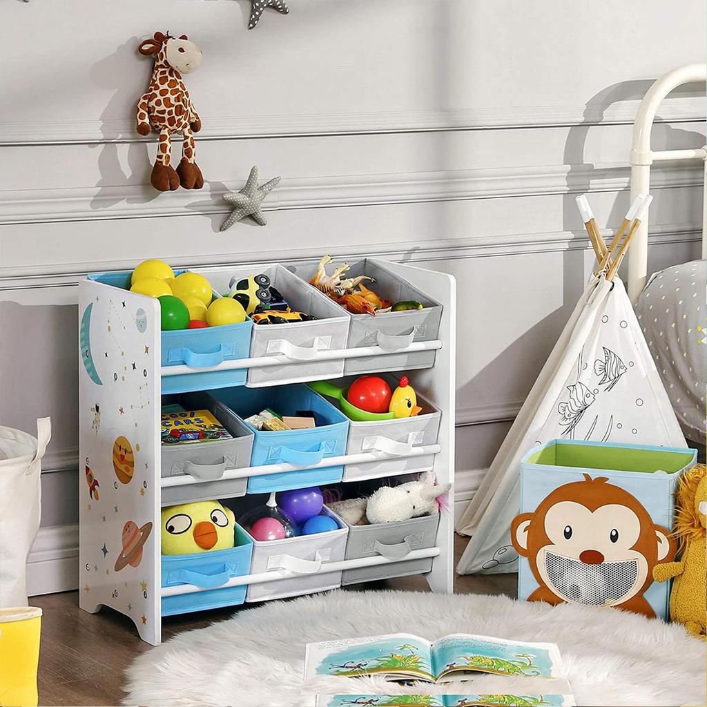 SONGMICS Children's Storage Shelf for Toys and Books, 9 Removable Non-Woven Fabric Boxes with Handles, for Children's Room, Playroom, Daycare, School