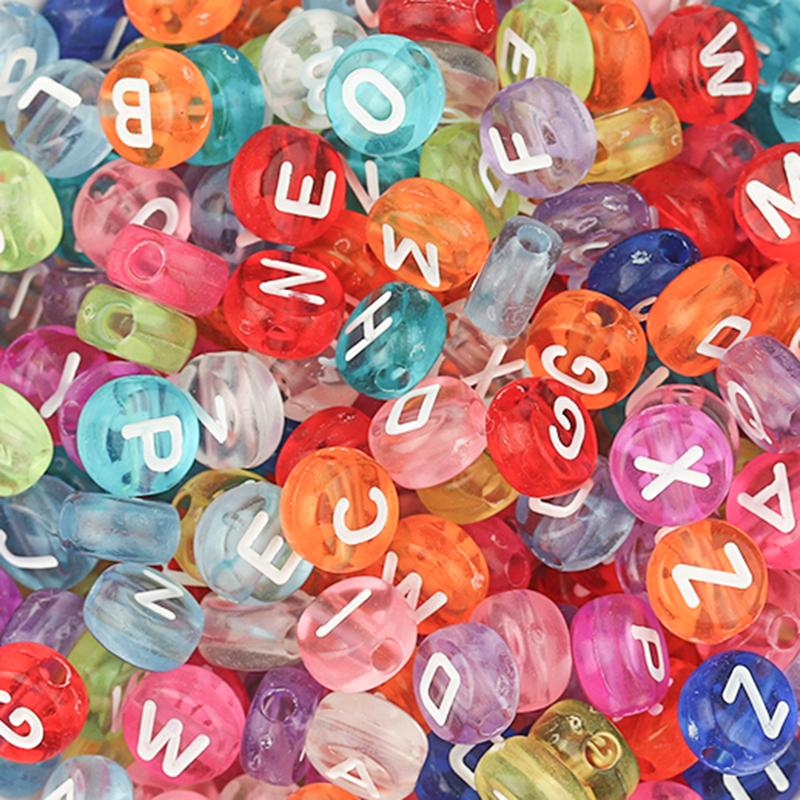 100Pcs Acrylic Flat Letter Beads Alphabet Round Smile Spacer Loose Bead For Diy Jewelry Bracelet Charm Supplies
