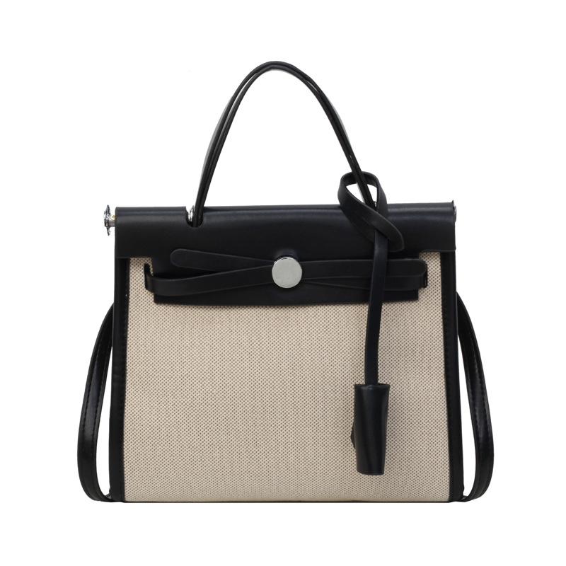 

Women s bag new high-end canvas Kelly bag portable platinum bag shoulder messenger commuter bag One size