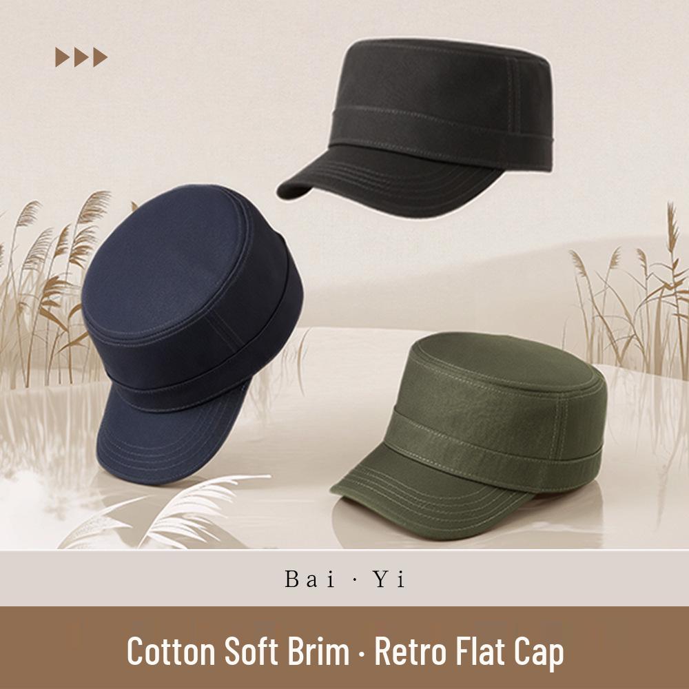 Cappello Piatto da Uomo Taglia Forte in Cotone - Berretto Militare Stile Coreano per Anziani, Versatile Protezione Solare da Esterno.