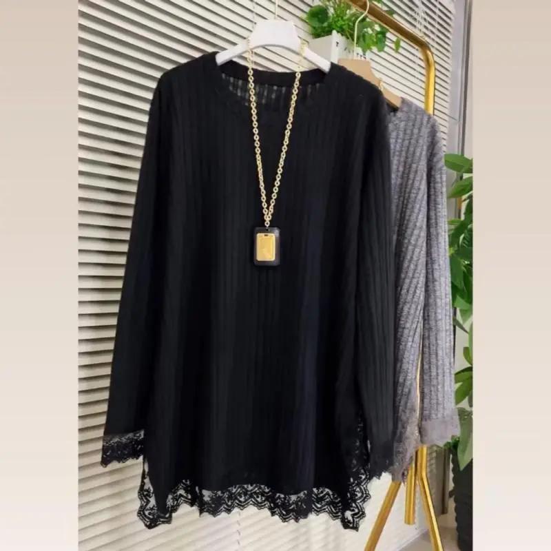 

Pullovers Tops Women Long Sleeves Blouse Oversized Round Neck Loose Long Sleeve Shirt Slim Pullover Tops XXXXL чорний