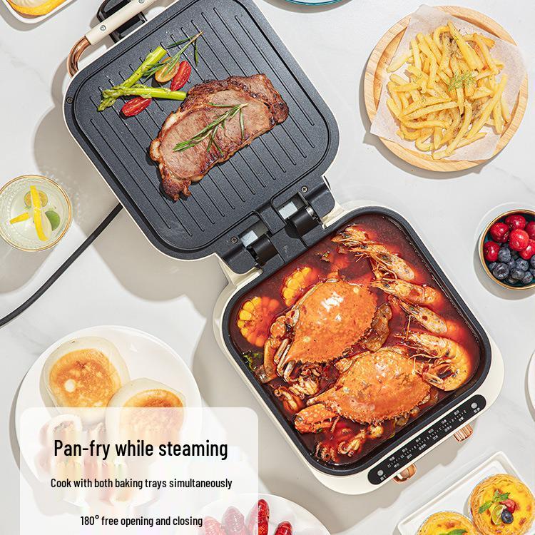 Dual-Sided Electric Crepe & Grill Maker: Multi-Functional Pancake Griddle & Hot Pot Combo