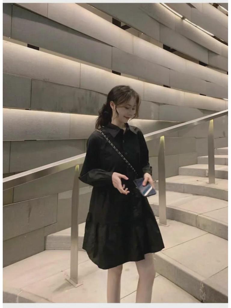 Petite Women's Korean-Style Loose A-Line Shirt Dress - Spring/Autumn