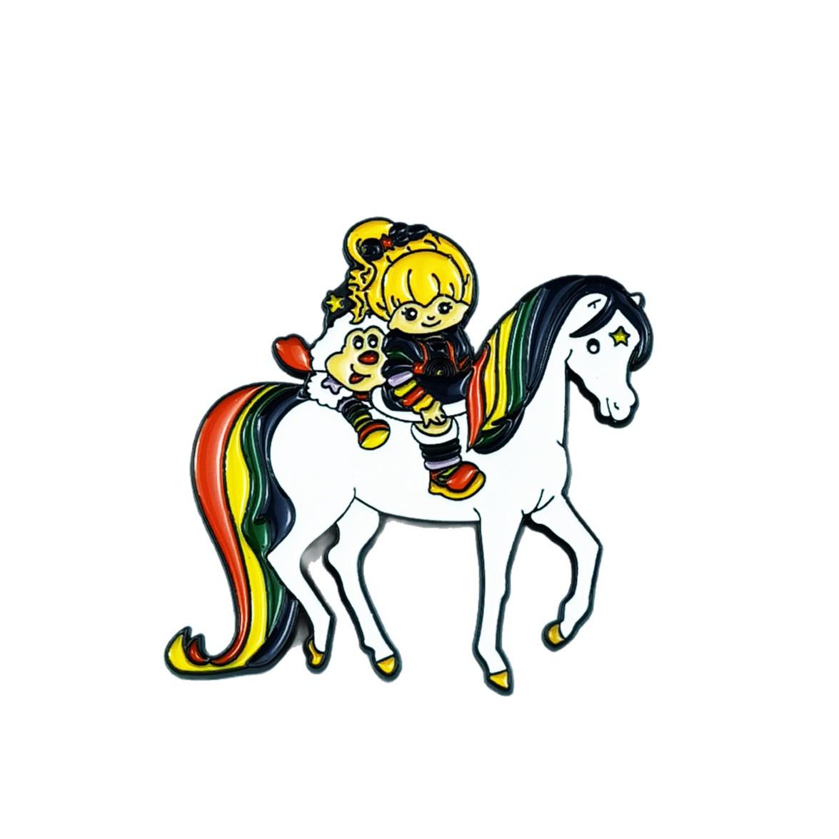 Rainbow Horse Cartoon Brooch: Cute Monster & Girl Decorative Badge