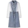 Casual Denim Dress Spring Simple Elegant Collar Contrast Stitching Drawstring Waist