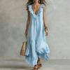 Women's Deep V Neck Ruffle Trim Maxi Dress, Sleeveless Loose Flowy Beach Sundress, Summer Casual Tiered Ruffle A-line Long Dress