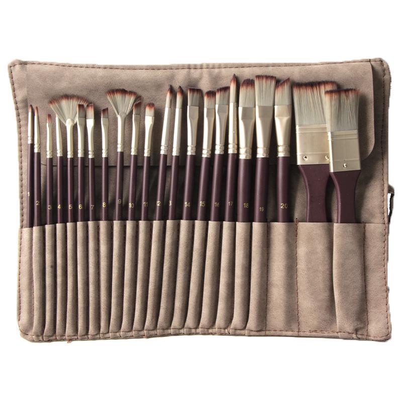 22-Piece Nylon Brush Set for Acrylic, Watercolor, Gouache, Oil Painting & Art Drawing 22-Piece Set коричневый