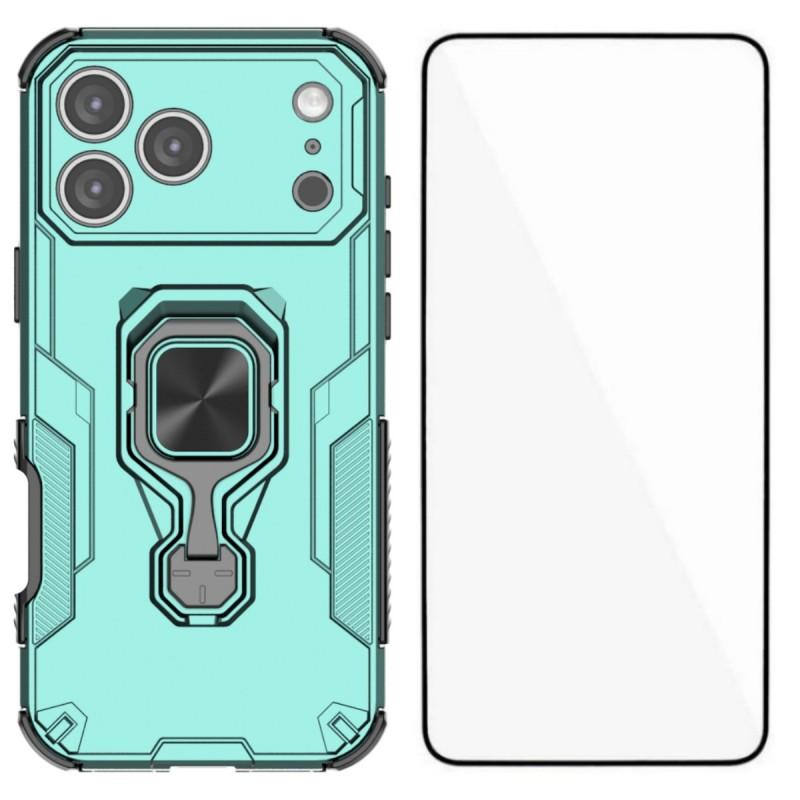 

For iPhone 17 Pro Max Phone Case WANLONFENG PC TPU Back Cover Kickstand with Tempered Glass Green