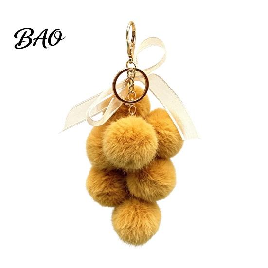 Fruit Bag Charm Plush Grape Keychain for Handbags, Fuzzy Cluster with Bow, Decorative Fluffy Ball Keyring Backpacks and Purses Accessory