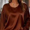 Women Long Sleeve Blouse Solid Color Round Neck Loose Fit Tops Casual Wear for Work Party Date