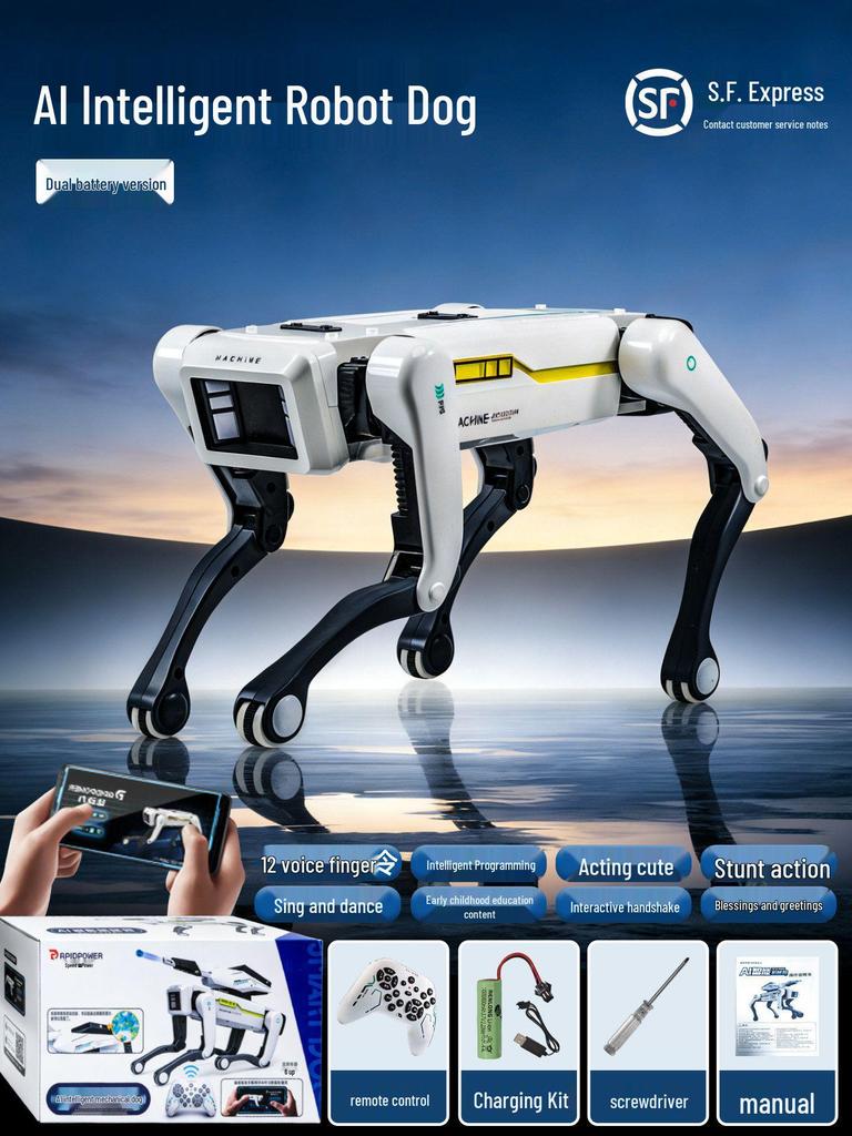 Smart AI Robot Dog with Voice Dialogue, Remote Control, Call Function, Item Pickup & Cannonball Shooter