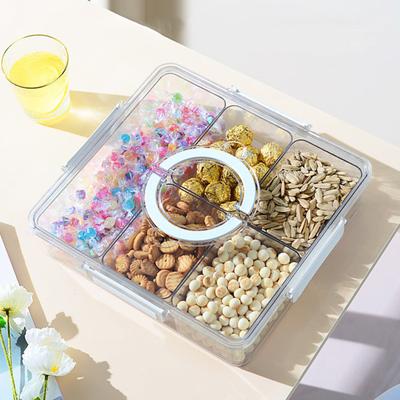 Tablettbehälter mit Deckelgriff Tragbar Unterteilte Snackbox Organizer 6 Fächer Transparentes Snacktablett