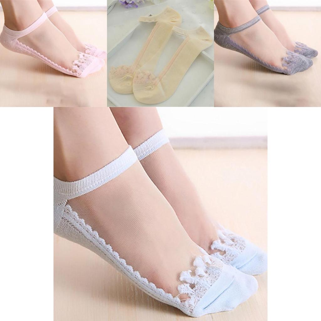 Women Colors Sexy Ultra-thin Elastic Silky Short Silk Lace Invisible Socks For Effortless Elegance