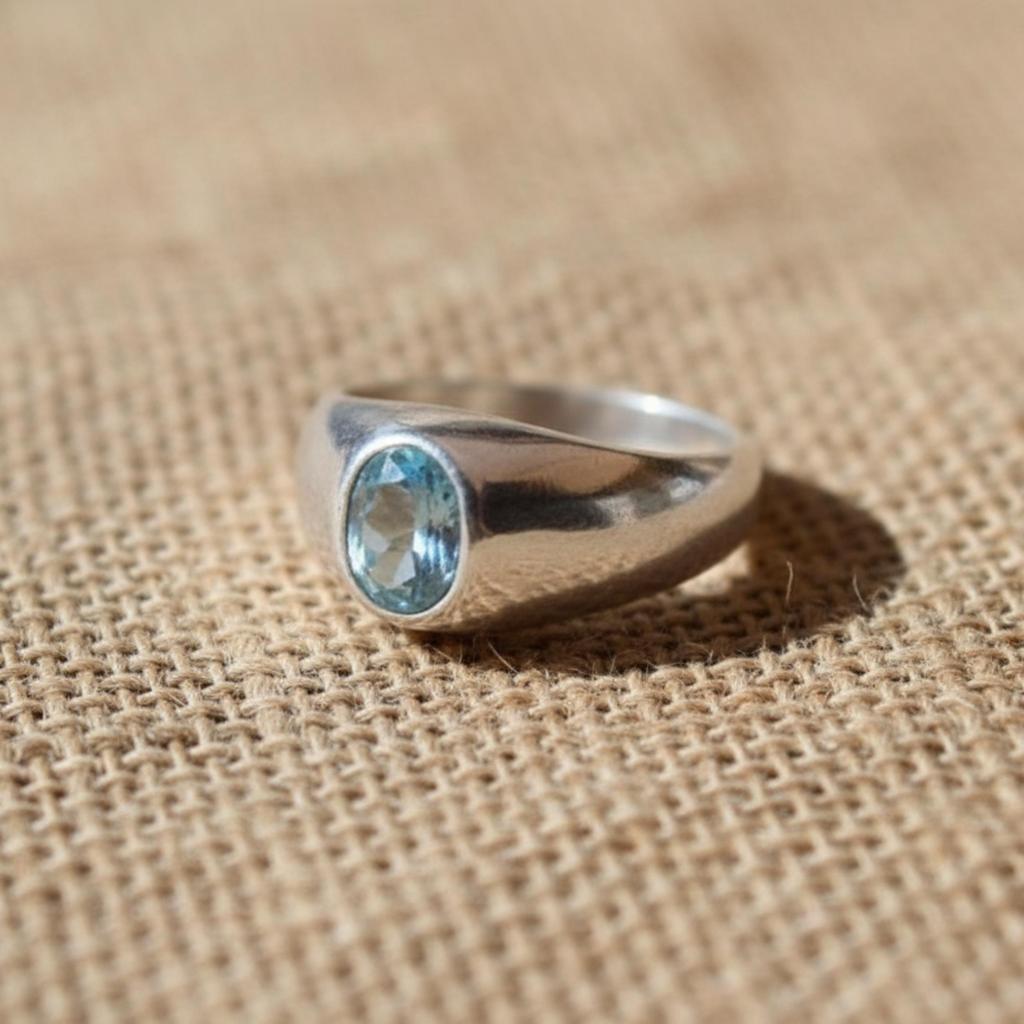 Anello sigillo in acquamarina naturale, Argento sterling massiccio 925, Anello sigillo in rame puro, Gioielli fatti a mano per donna