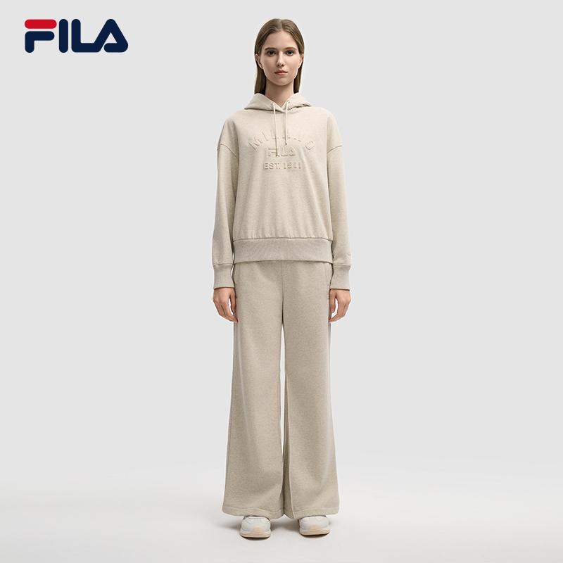 FILA Milano Series Fashion Trend Retro Sports Style Letter Print Loose Hoodie Women hoodies Wheat Flower-Gray F11W545202FBG